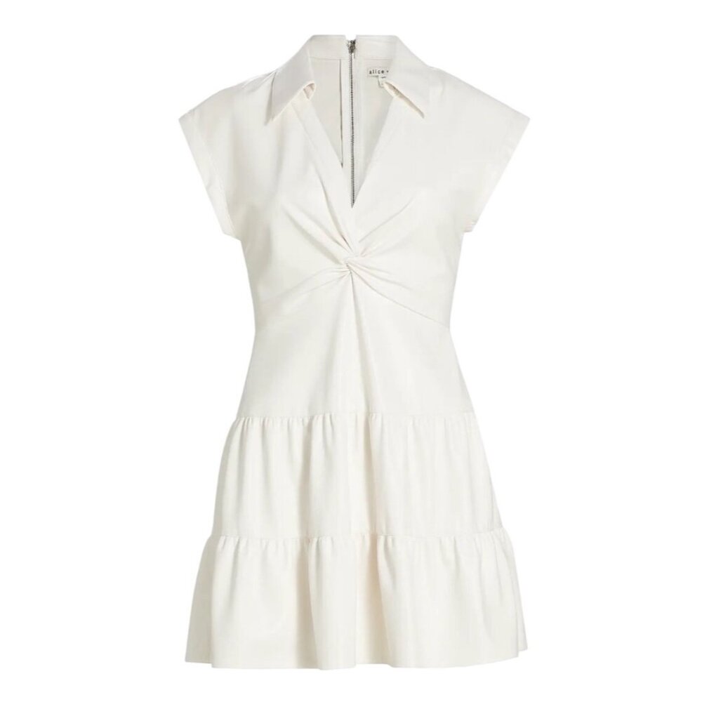Alice + Olivia Mila Faux-Leather Minidress Off White New Size 10 New